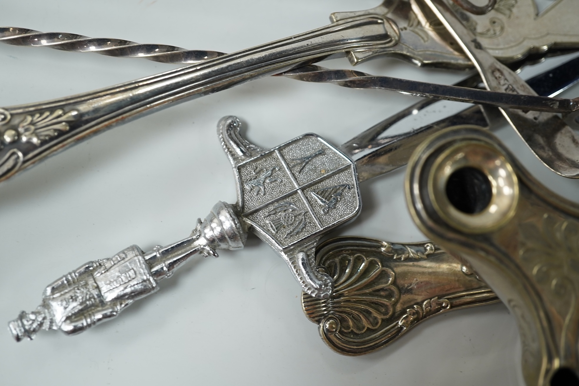 A collection of various plated wares and small silver